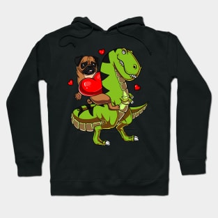 Pug Dog Riding T-Rex Dinosaur Funny Hoodie